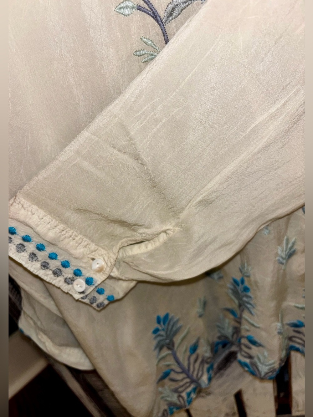 Johnny Was Embroidered Floral V Neck Tunic Top in Blue//Gray - Picture 4 of 5